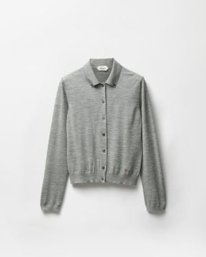Versace Embroidered Wool Knit Cardigan - Gray