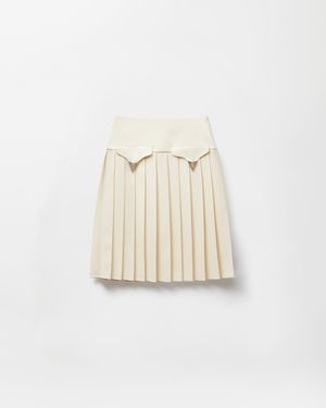 Versace Pleated Wool Midi Skirt - Natural
