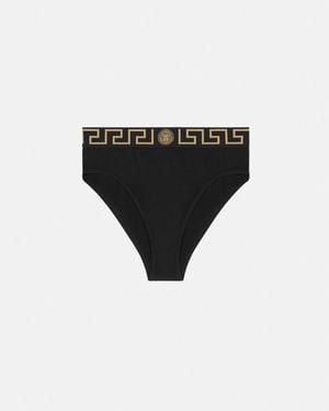 Versace Slip De Bain Taille Haute À Bordure Greca - Black