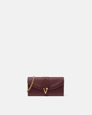 Versace V Leather Wallet On Chain - Purple