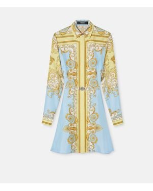 Versace Printed Silk Twill Mini Shirt Dress - White