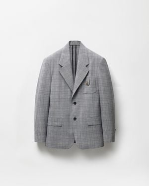 Versace Prince Of Wales Wool Blazer - Grey