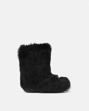Versace Gianni Ribbon Shearling Boots - Black