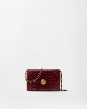 Versace Emblème Croc-Effect Leather Mini Bag - Red