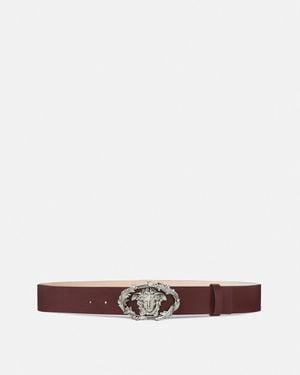 Versace Ledergürtel Mit Buckle Crest, 4 Cm - Weiß