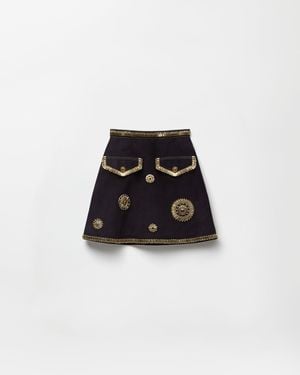 Versace Minifalda De Ante Con Bordado - Negro
