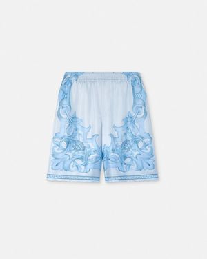 Versace Architectural Baroque Silk Shorts - Blue