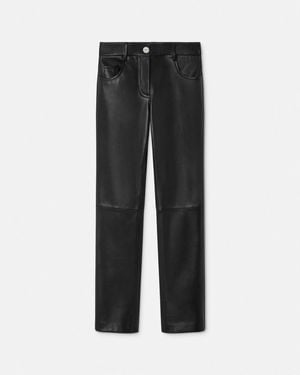 Versace Pantalon Droit Raccourci En Cuir Plongé - Black