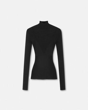 Versace Merino Wool Fitted Ribbed Knit Top - Black