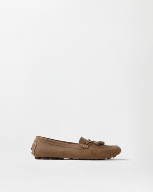 Versace Robin Suede Driver Shoes - White