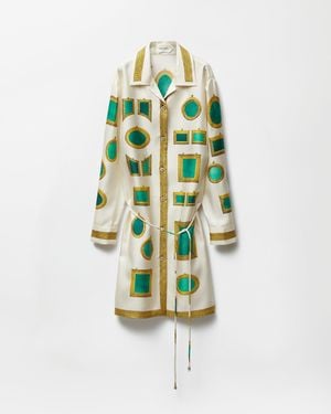 Versace Printed Silk Twill Mini Shirt Dress - White