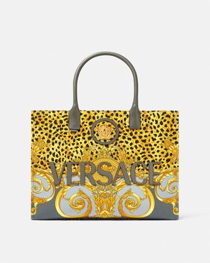 Versace Cheetah Foulard La Medusa Large Tote Bag - Metallic