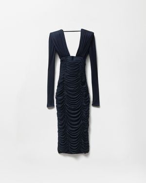 Versace Draped Silk Crêpe Jersey Midi Dress - Blue