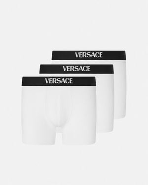 Versace Set Boxer Aderenti Lunghi Logo - Bianco