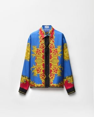 Versace Printed Silk Twill Regular Shirt - Blue