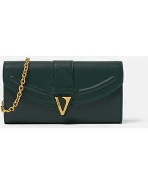 Versace V Leather Wallet On Chain - Green