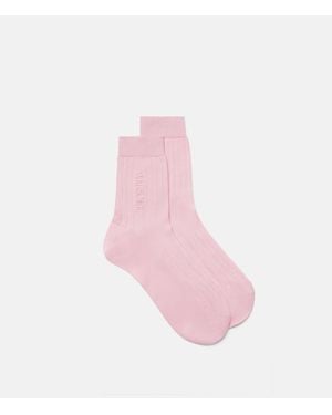 Versace Embroidered Ribbed Cotton Socks - Pink