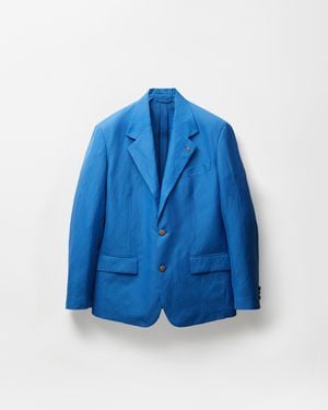 Versace Wool-Linen Oversized Blazer - Blue
