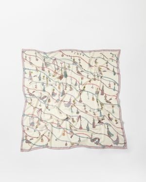 Versace Printed Wool & Silk Shawl 140 Cm - Natural
