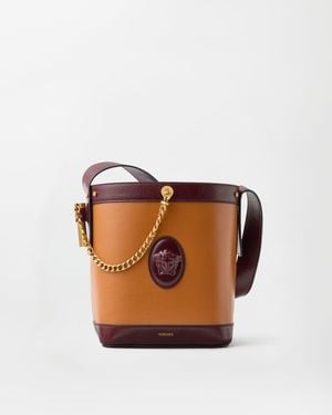 Versace Pivot Small Leather Bucket Bag - Brown
