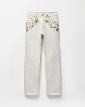 Versace Embroidered Straight Jeans - White