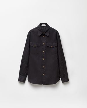 Versace Jacquard Cotton-Silk Regular Shirt - Blue