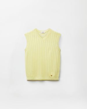 Versace Top De Punto De Malla De Viscosa Acanalada - Amarillo