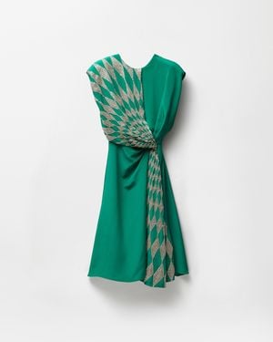 Versace Embroidered Silk Midi Evening Dress - Green