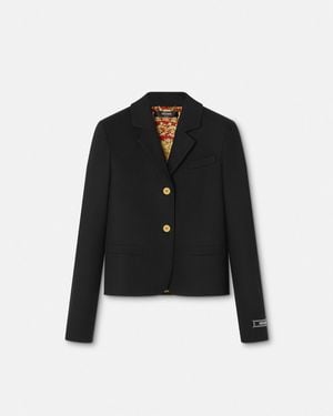 Versace Gabardine Crop Boxy Blazer - Black