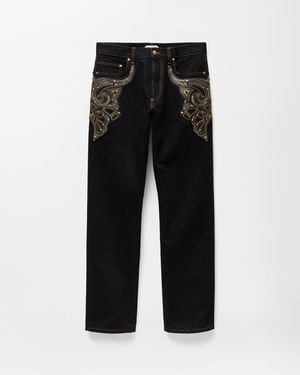 Versace Embroidered Straight Jeans - Black