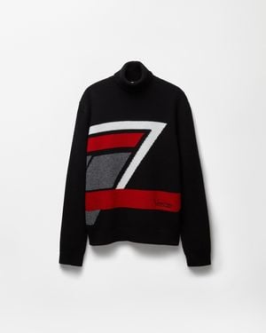 Versace Wool Intarsia Knit Turtleneck Jumper - Black