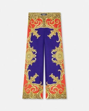 Versace Cheetah Barocco Silk Pants - Blue