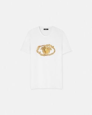 Versace Embroidered Buckle Crest T-Shirt - White