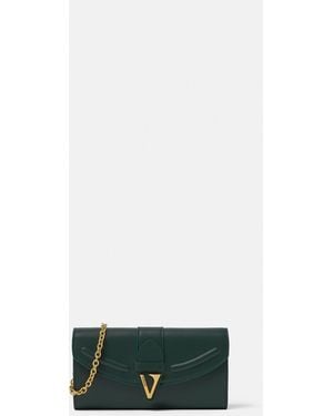 Versace V Leather Wallet On Chain - Green