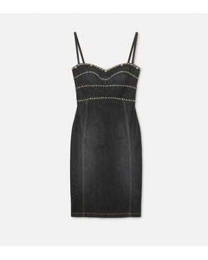 Versace Embellished Denim Fitted Midi Dress - Black