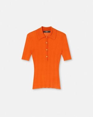 Versace Ribbed Knit Polo Shirt - Orange