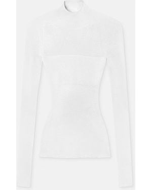 Versace Merino Wool Fitted Ribbed Knit Top - White
