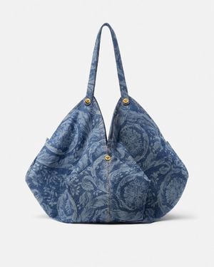 Versace Barocco Protea Denim Large Shoulder Bag - Blue