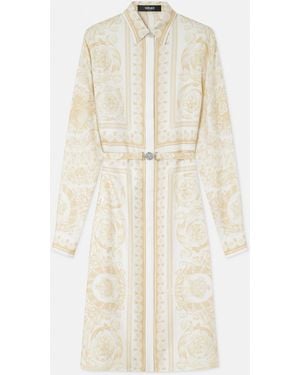 Versace Printed Silk Twill Midi Shirt Dress - White
