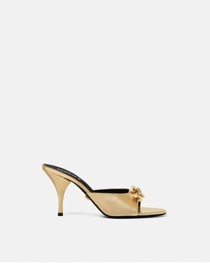 Versace Opera Bow Metallic Mules 85Mm - Natural