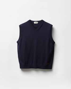 Versace Embroidered Wool Knit Vest - Blue