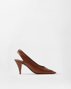 Versace Vienna Leather Slingbacks 80 Mm - Brown