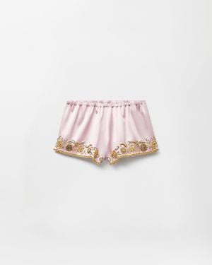 Versace Pantalones Cortos De Satén De Seda Bordados - Rosa
