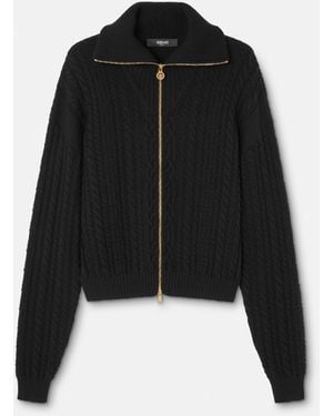 Versace Jersey De Punto De Lana Con Cremallera - Negro