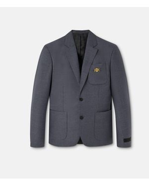 Versace Micro-Checked Wool Blazer - Blue