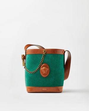 Versace Pivot Small Suede Bucket Bag - Blue