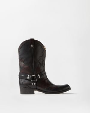 Versace Sylvester Leather Western Boots - Black
