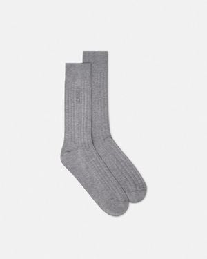 Versace Embroidered Ribbed Cotton Socks - Grey