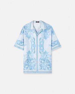 Versace Camisa Architectural Baroque De Seda - Azul
