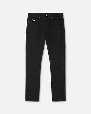Versace Vaqueros Japoneses De Corte Estándar - Negro